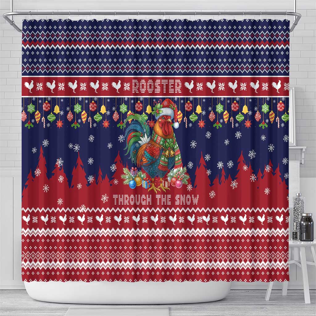 Rooster Through The Snow Christmas Shower Curtain Xmas Holiday Patterns - Wonder Print Shop