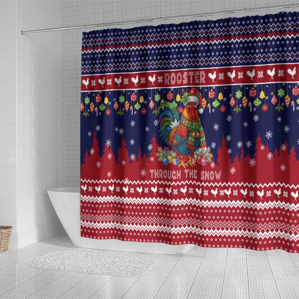 Rooster Through The Snow Christmas Shower Curtain Xmas Holiday Patterns - Wonder Print Shop