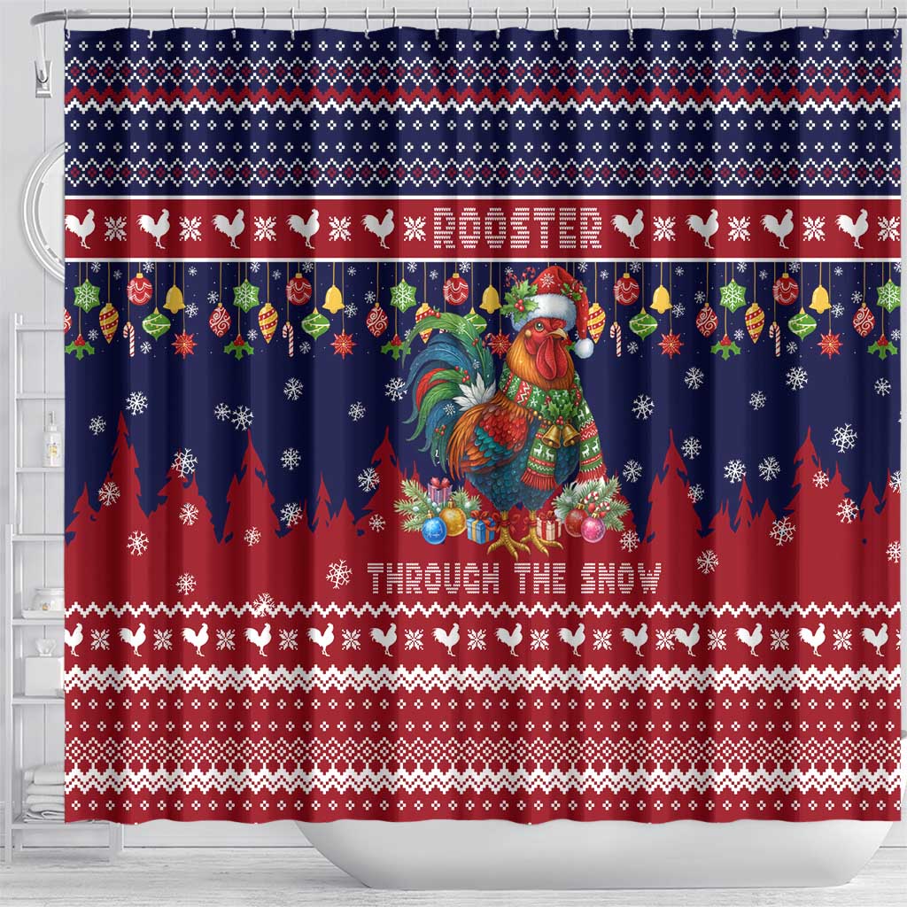 Rooster Through The Snow Christmas Shower Curtain Xmas Holiday Patterns - Wonder Print Shop