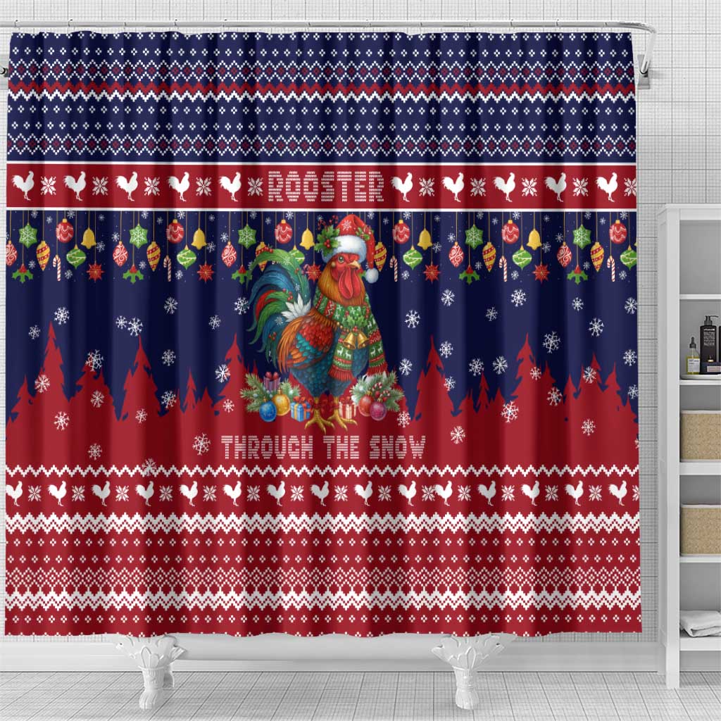 Rooster Through The Snow Christmas Shower Curtain Xmas Holiday Patterns - Wonder Print Shop