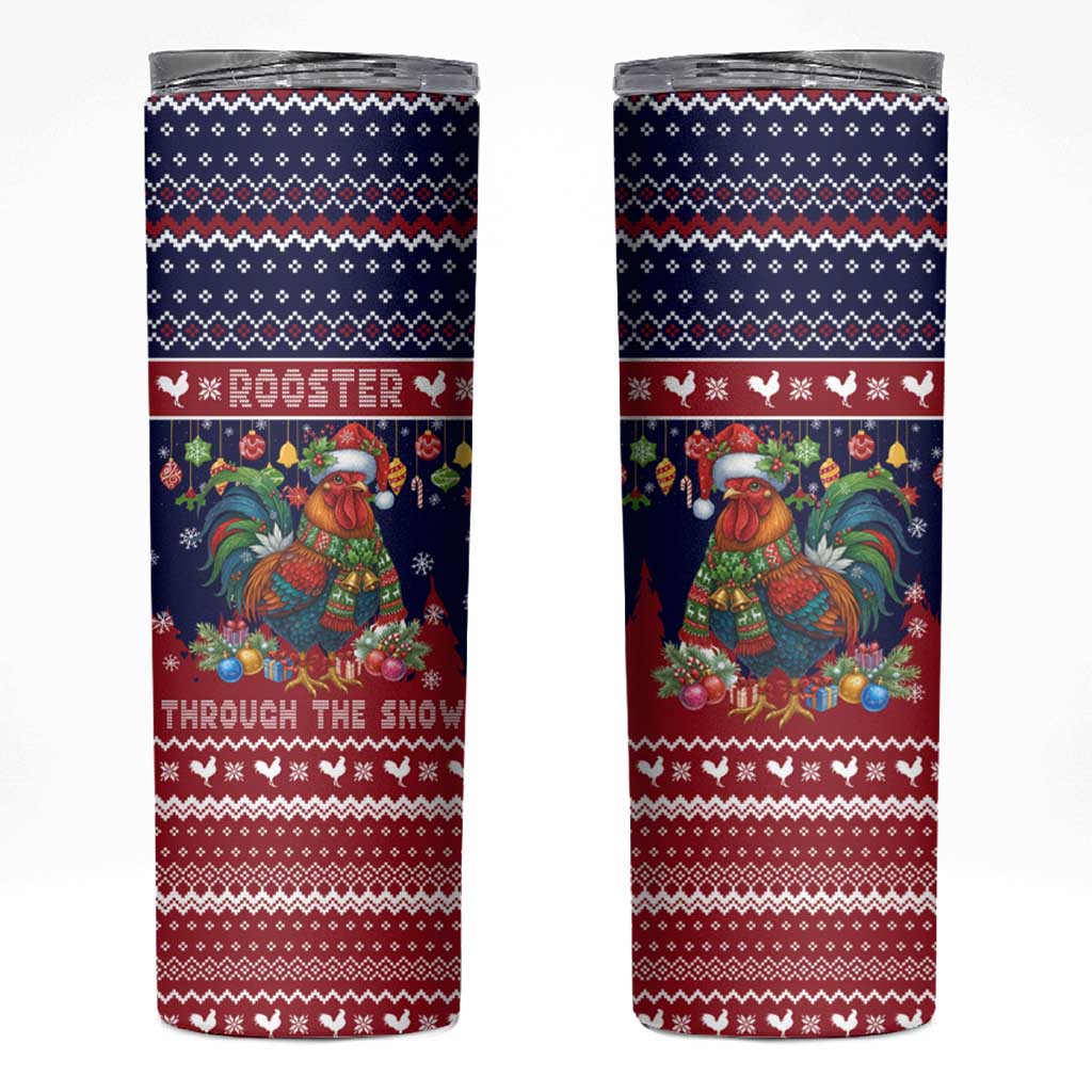 Rooster Through The Snow Christmas Skinny Tumbler Xmas Holiday Patterns - Wonder Print Shop