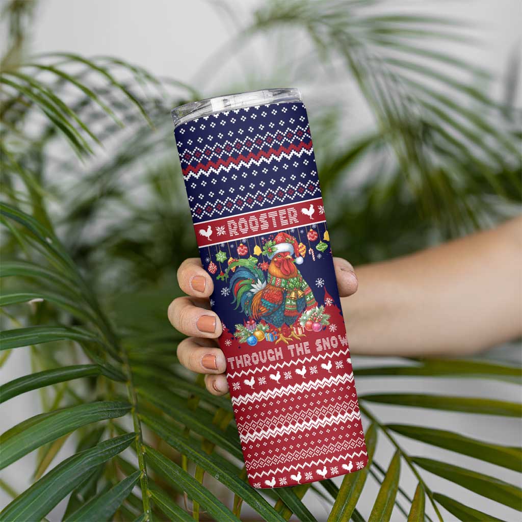 Rooster Through The Snow Christmas Skinny Tumbler Xmas Holiday Patterns - Wonder Print Shop
