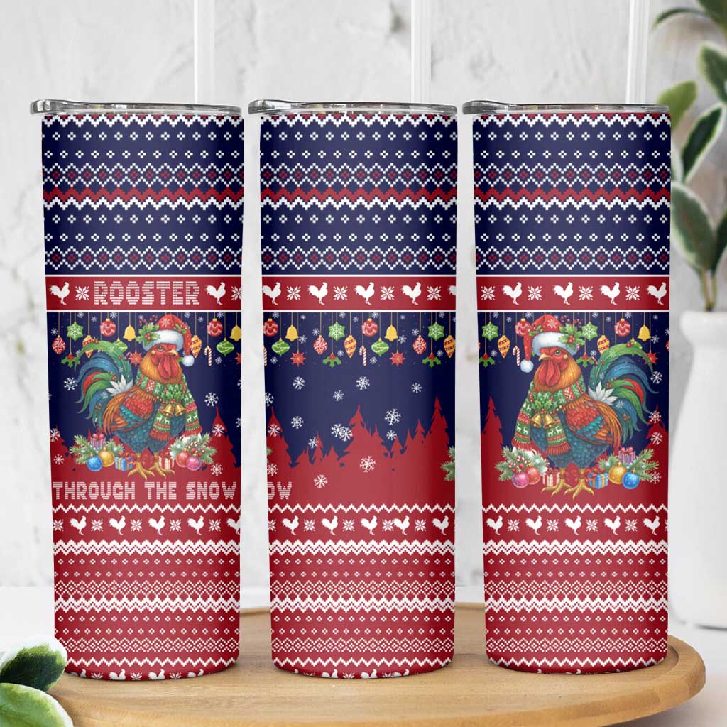 Rooster Through The Snow Christmas Skinny Tumbler Xmas Holiday Patterns - Wonder Print Shop