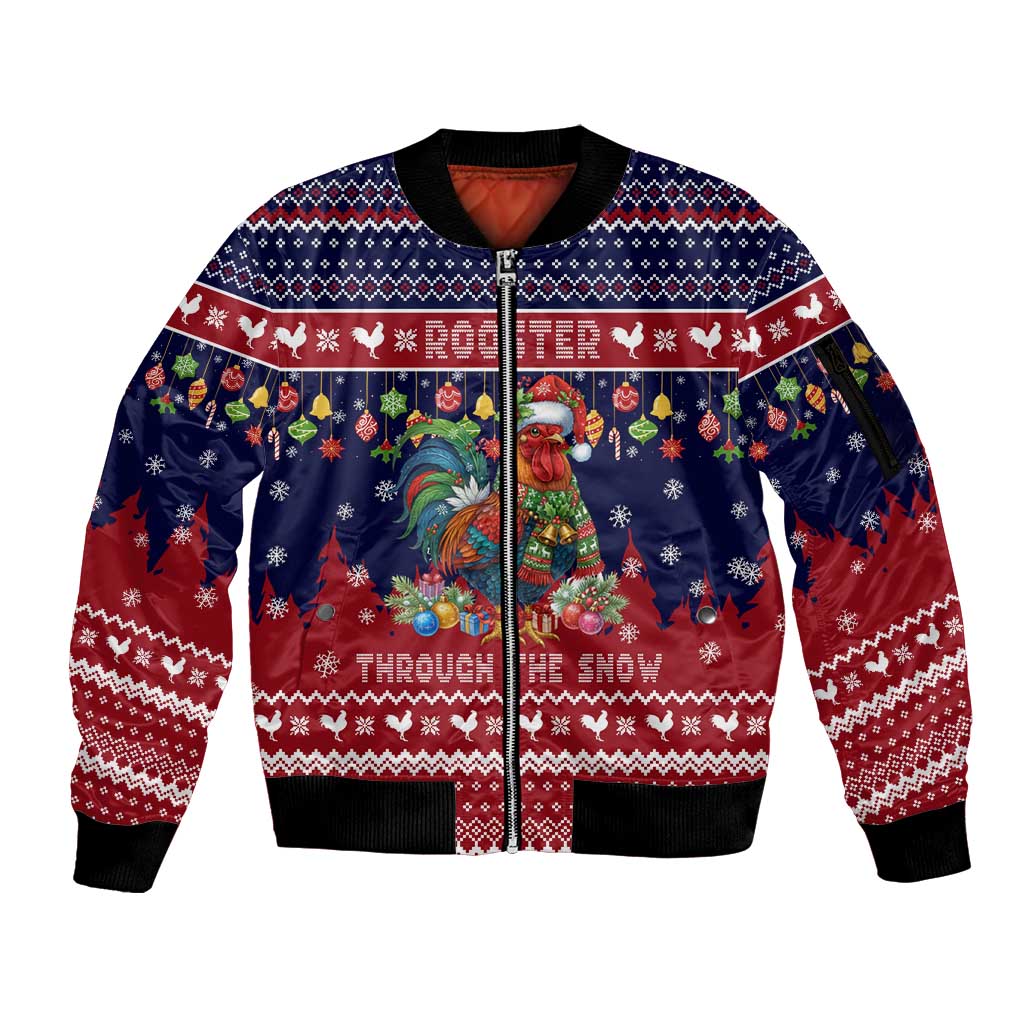 Rooster Through The Snow Christmas Sleeve Zip Bomber Jacket Xmas Holiday Patterns - Wonder Print Shop