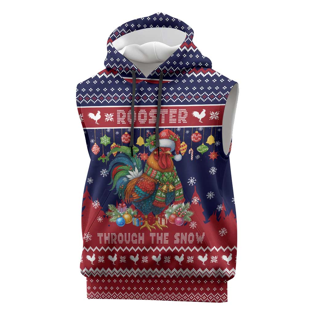 Rooster Through The Snow Christmas Sleeveless Hoodie Xmas Holiday Patterns - Wonder Print Shop