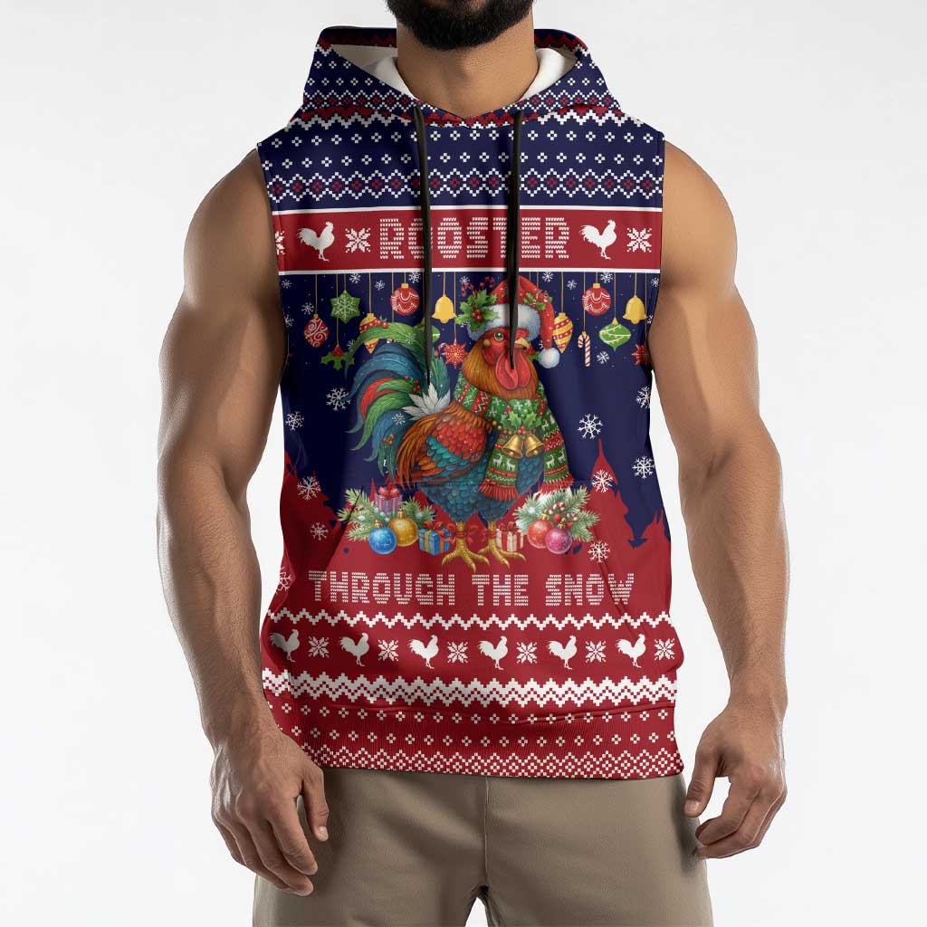 Rooster Through The Snow Christmas Sleeveless Hoodie Xmas Holiday Patterns - Wonder Print Shop
