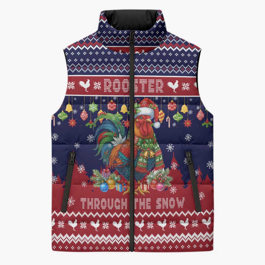 Rooster Through The Snow Christmas Sleeveless Puffer Jacket Xmas Holiday Patterns - Wonder Print Shop