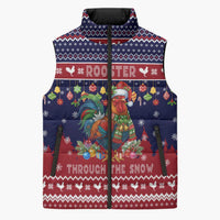 Rooster Through The Snow Christmas Sleeveless Puffer Jacket Xmas Holiday Patterns - Wonder Print Shop
