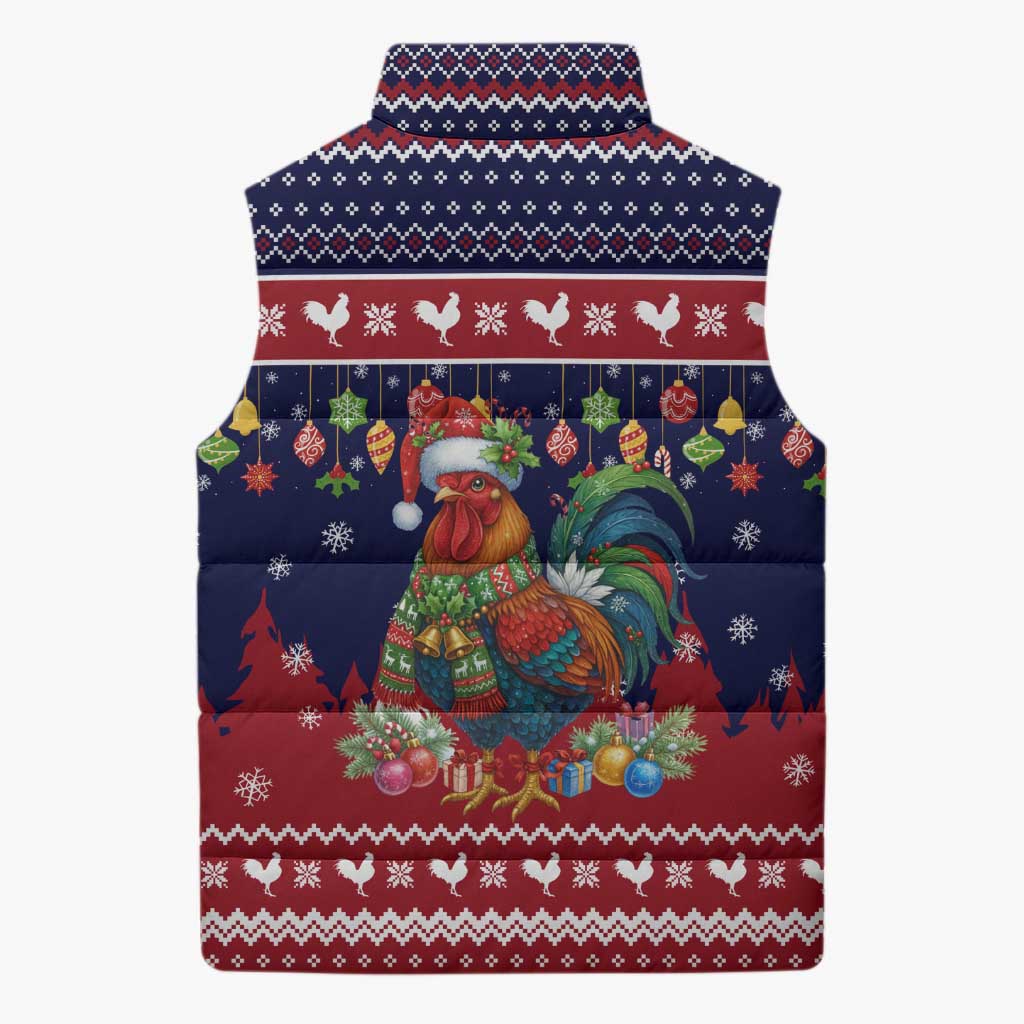 Rooster Through The Snow Christmas Sleeveless Puffer Jacket Xmas Holiday Patterns - Wonder Print Shop