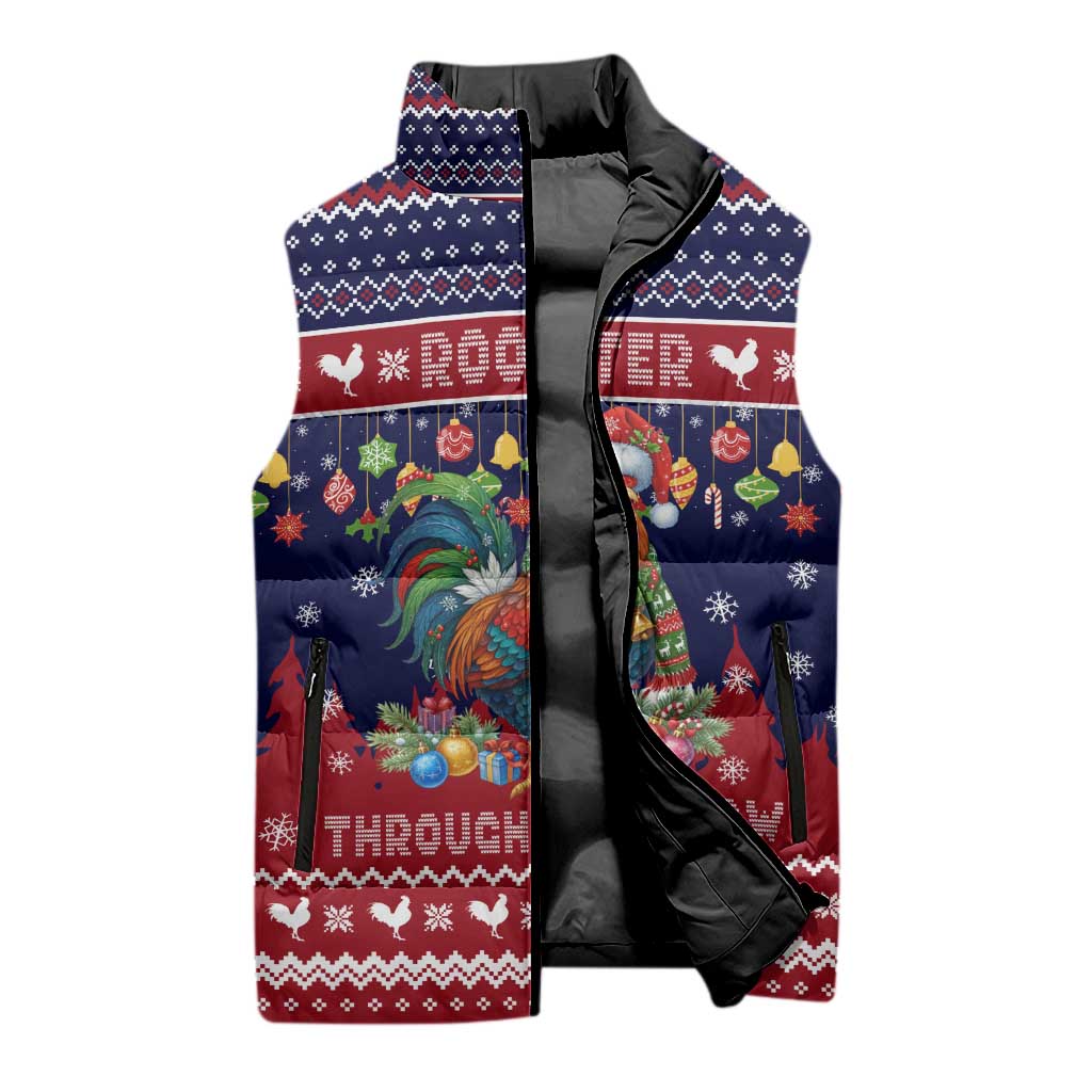 Rooster Through The Snow Christmas Sleeveless Puffer Jacket Xmas Holiday Patterns - Wonder Print Shop