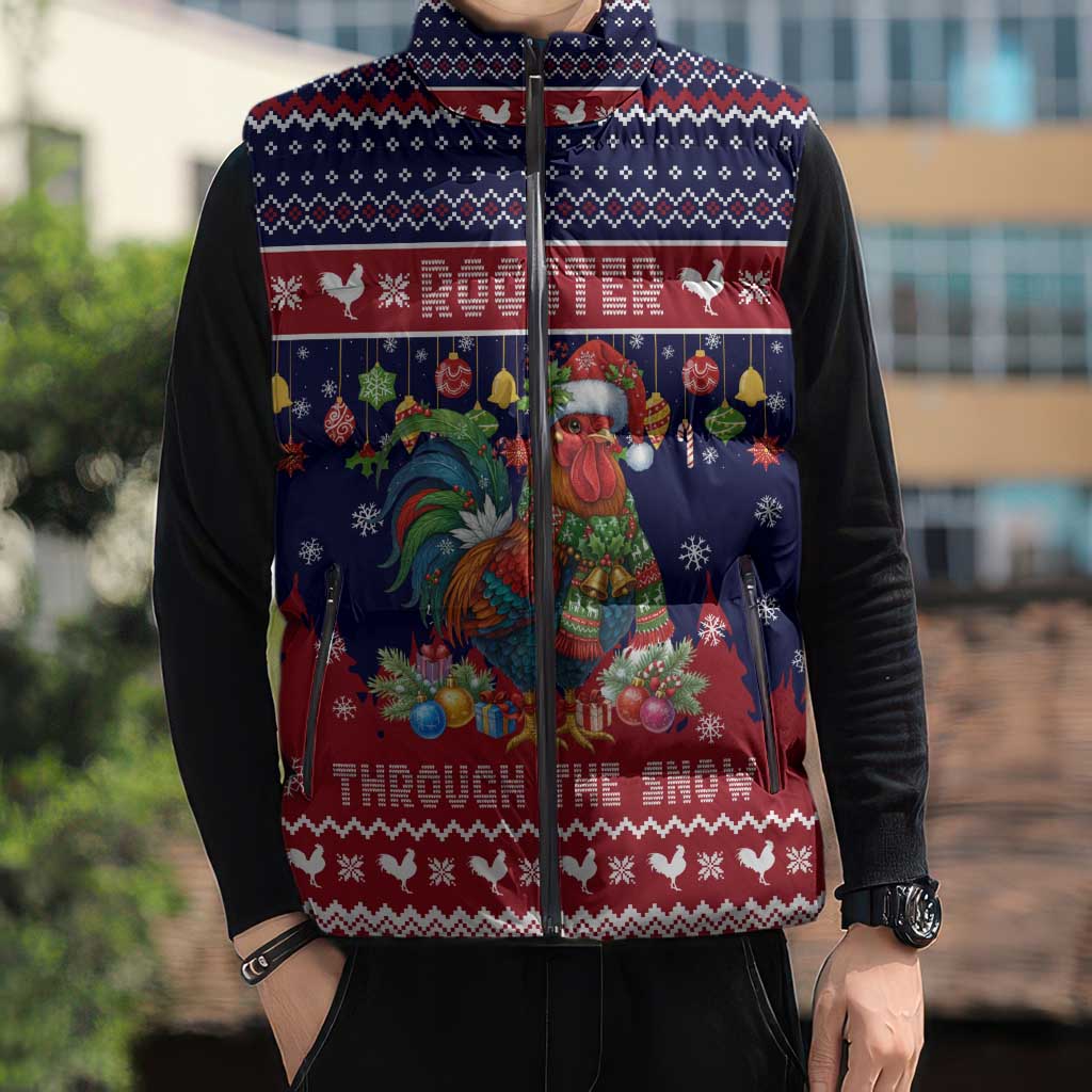 Rooster Through The Snow Christmas Sleeveless Puffer Jacket Xmas Holiday Patterns - Wonder Print Shop
