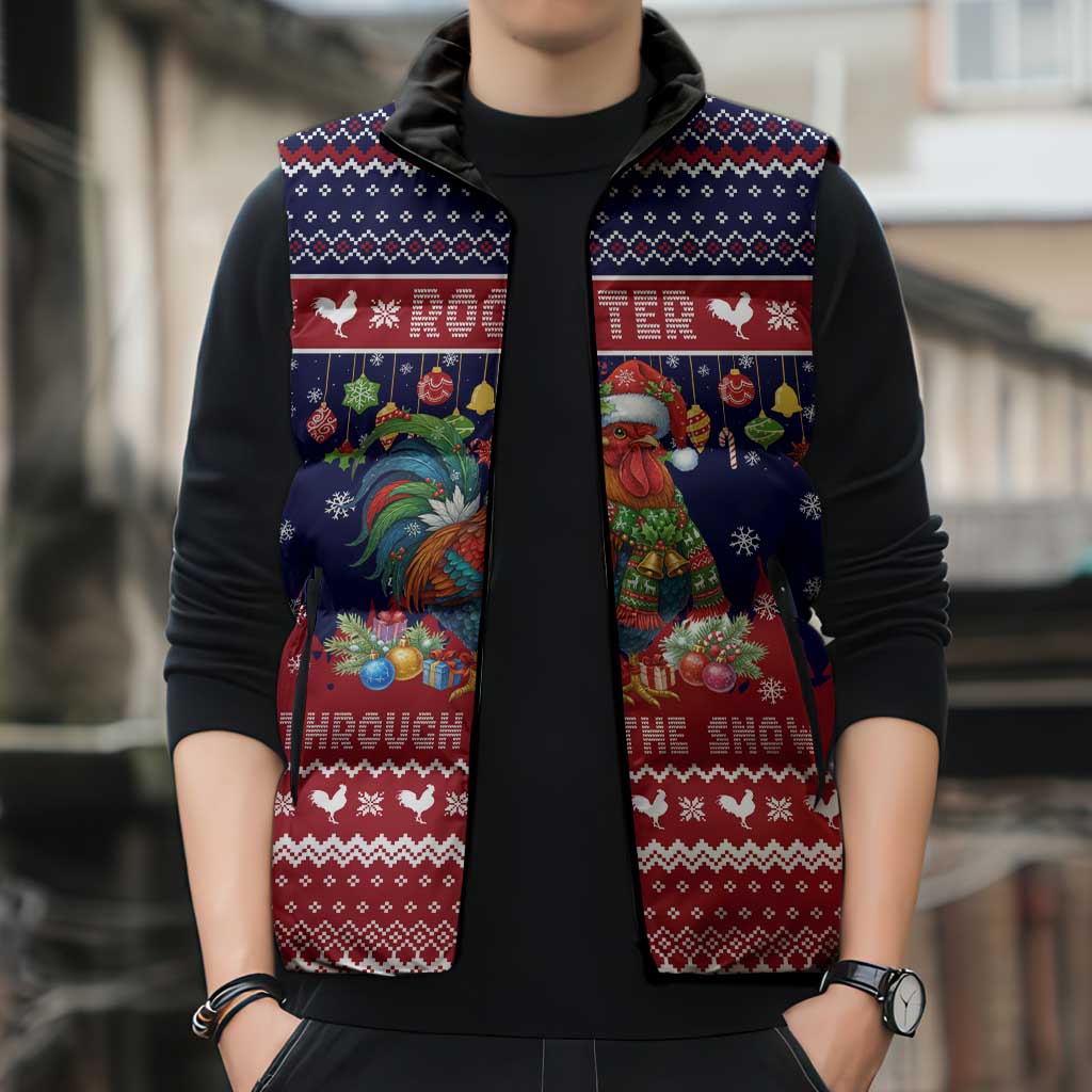 Rooster Through The Snow Christmas Sleeveless Puffer Jacket Xmas Holiday Patterns - Wonder Print Shop