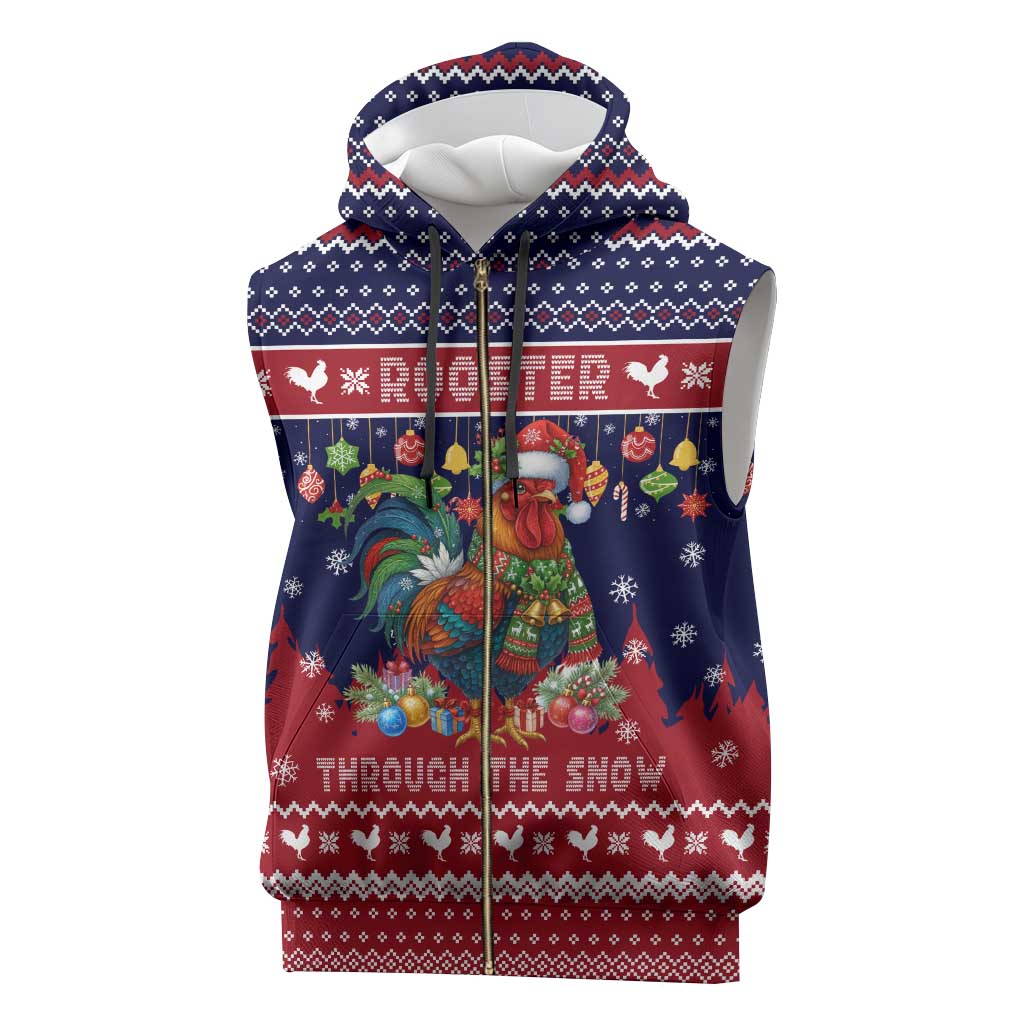 Rooster Through The Snow Christmas Sleeveless Zip Hoodie Xmas Holiday Patterns - Wonder Print Shop