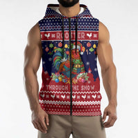 Rooster Through The Snow Christmas Sleeveless Zip Hoodie Xmas Holiday Patterns - Wonder Print Shop