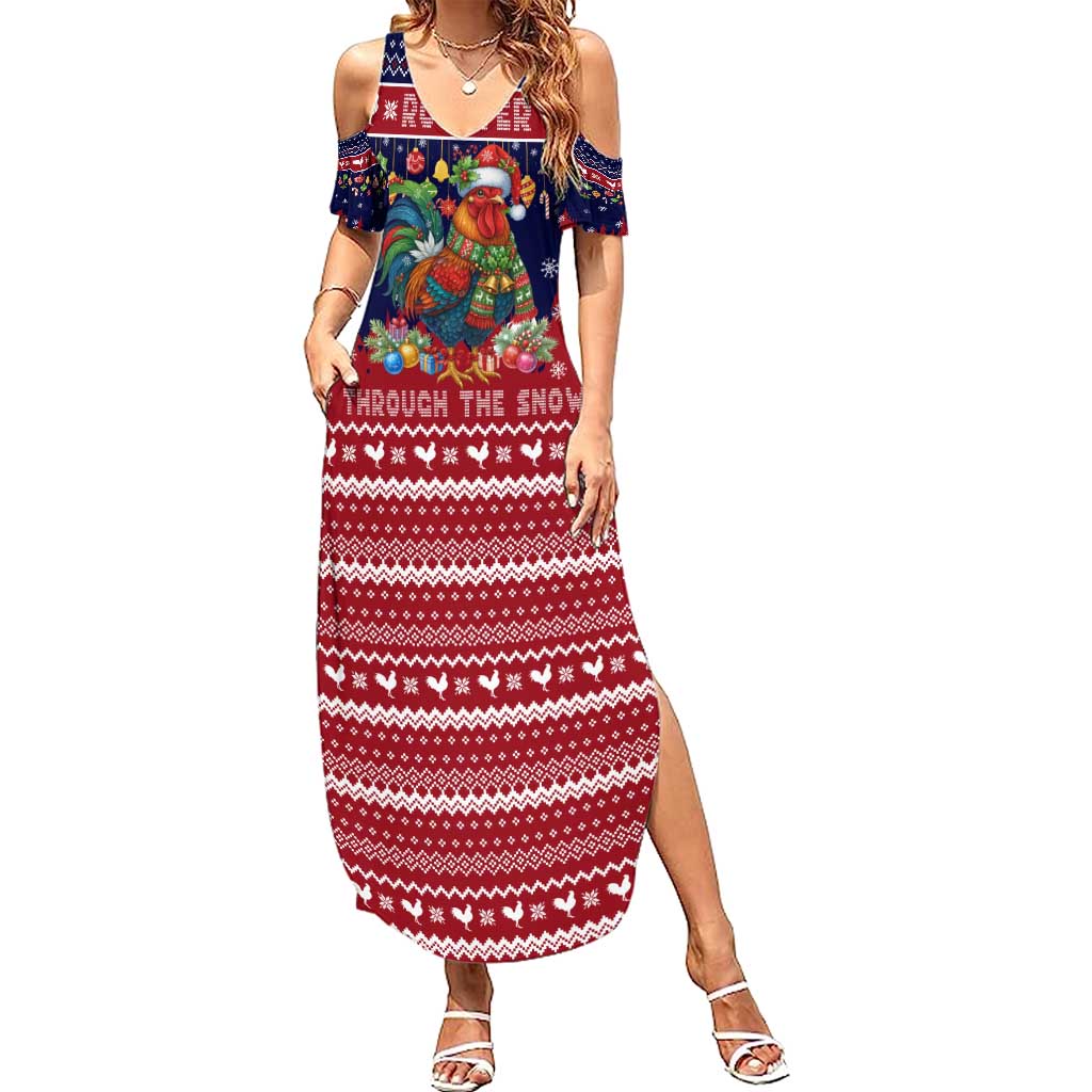 Rooster Through The Snow Christmas Summer Maxi Dress Xmas Holiday Patterns - Wonder Print Shop