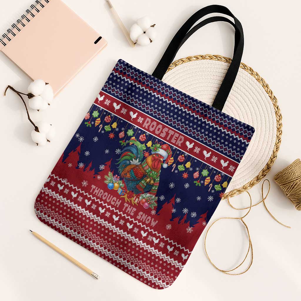 Rooster Through The Snow Christmas Tote Bag Xmas Holiday Patterns - Wonder Print Shop