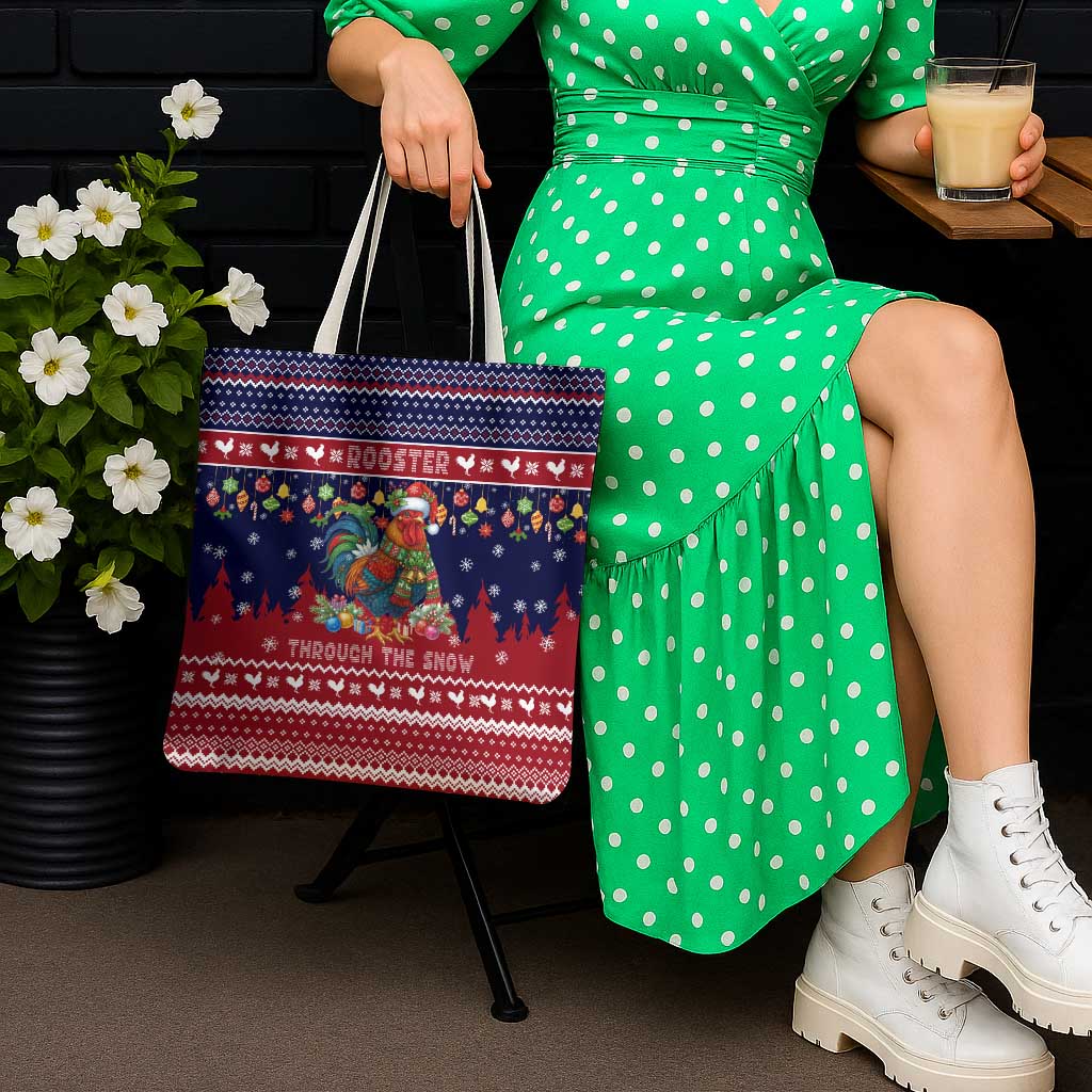 Rooster Through The Snow Christmas Tote Bag Xmas Holiday Patterns - Wonder Print Shop