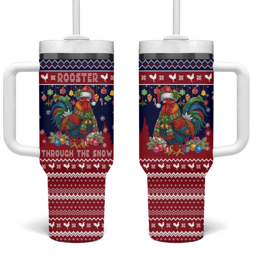 Rooster Through The Snow Christmas Tumbler With Handle Xmas Holiday Patterns - Wonder Print Shop