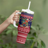 Rooster Through The Snow Christmas Tumbler With Handle Xmas Holiday Patterns - Wonder Print Shop