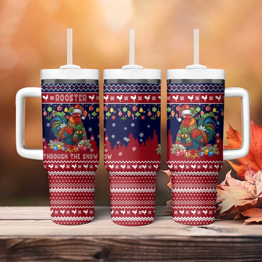 Rooster Through The Snow Christmas Tumbler With Handle Xmas Holiday Patterns - Wonder Print Shop