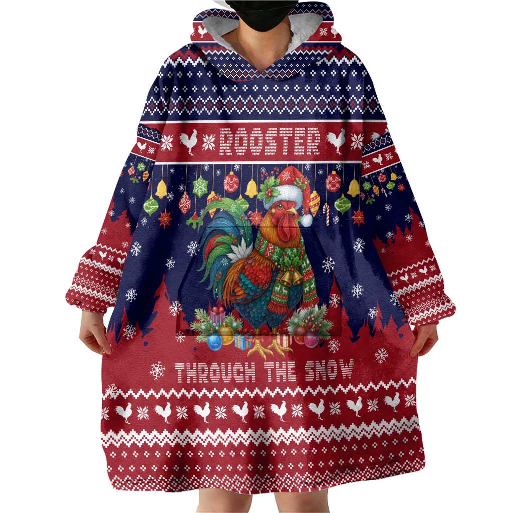 Rooster Through The Snow Christmas Wearable Blanket Hoodie Xmas Holiday Patterns - Wonder Print Shop