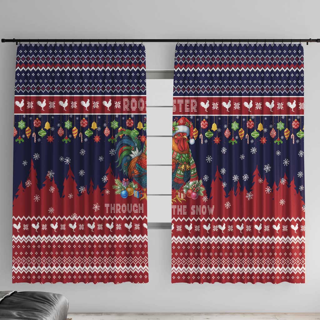 Rooster Through The Snow Christmas Window Curtain Xmas Holiday Patterns - Wonder Print Shop