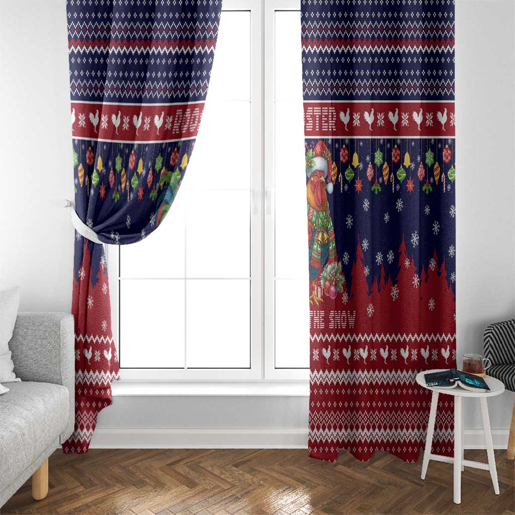 Rooster Through The Snow Christmas Window Curtain Xmas Holiday Patterns - Wonder Print Shop