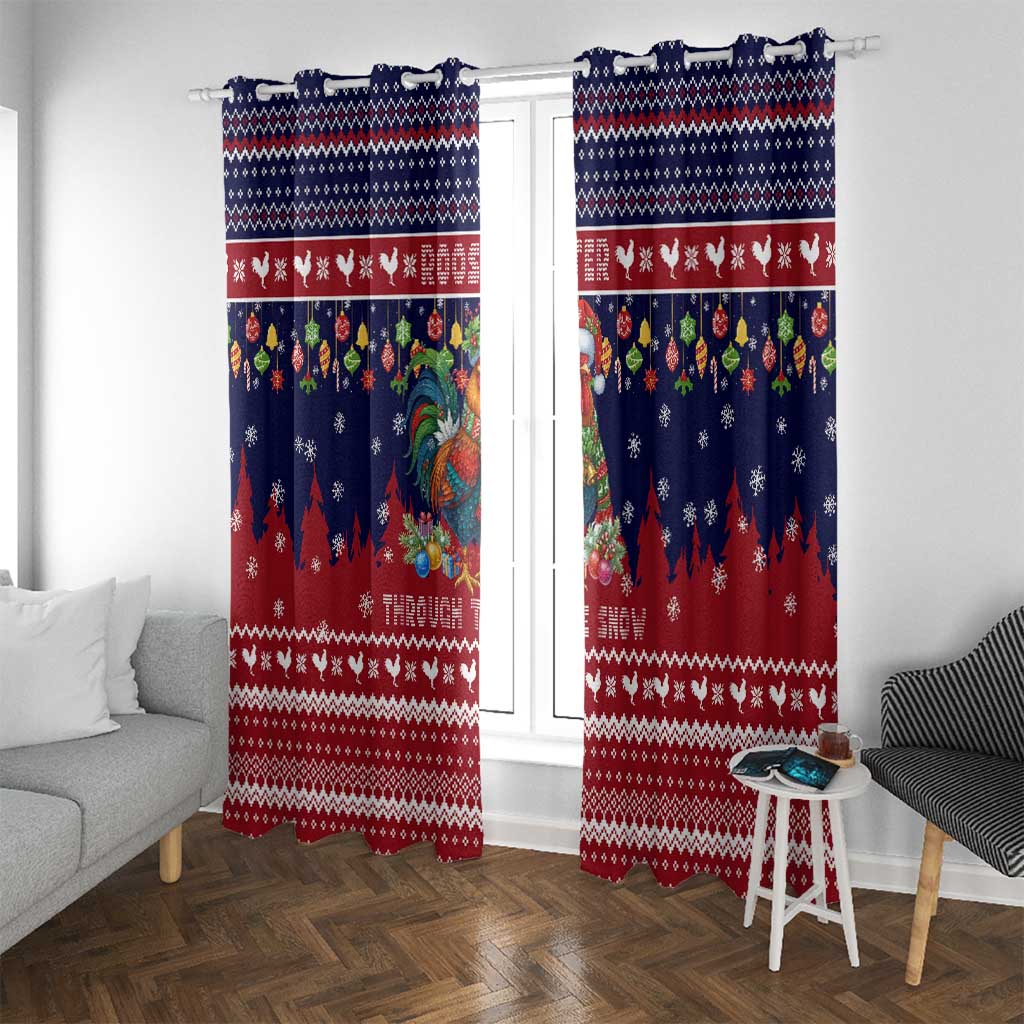 Rooster Through The Snow Christmas Window Curtain Xmas Holiday Patterns - Wonder Print Shop
