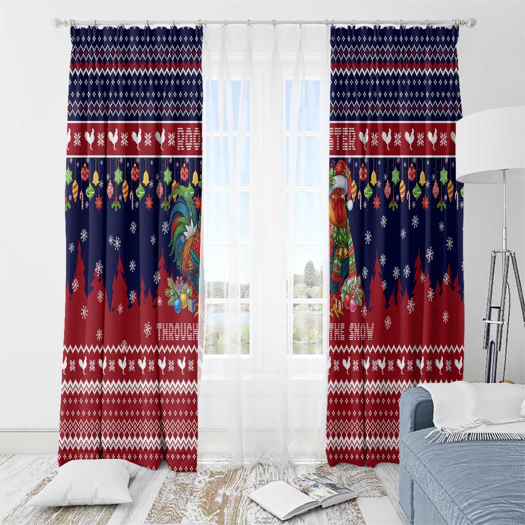 Rooster Through The Snow Christmas Window Curtain Xmas Holiday Patterns - Wonder Print Shop