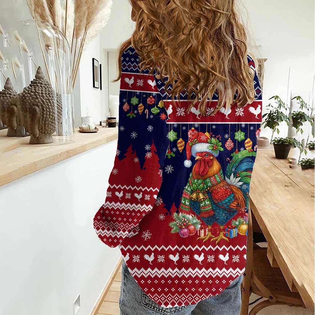 Rooster Through The Snow Christmas Women Casual Shirt Xmas Holiday Patterns - Wonder Print Shop