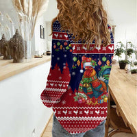 Rooster Through The Snow Christmas Women Casual Shirt Xmas Holiday Patterns - Wonder Print Shop