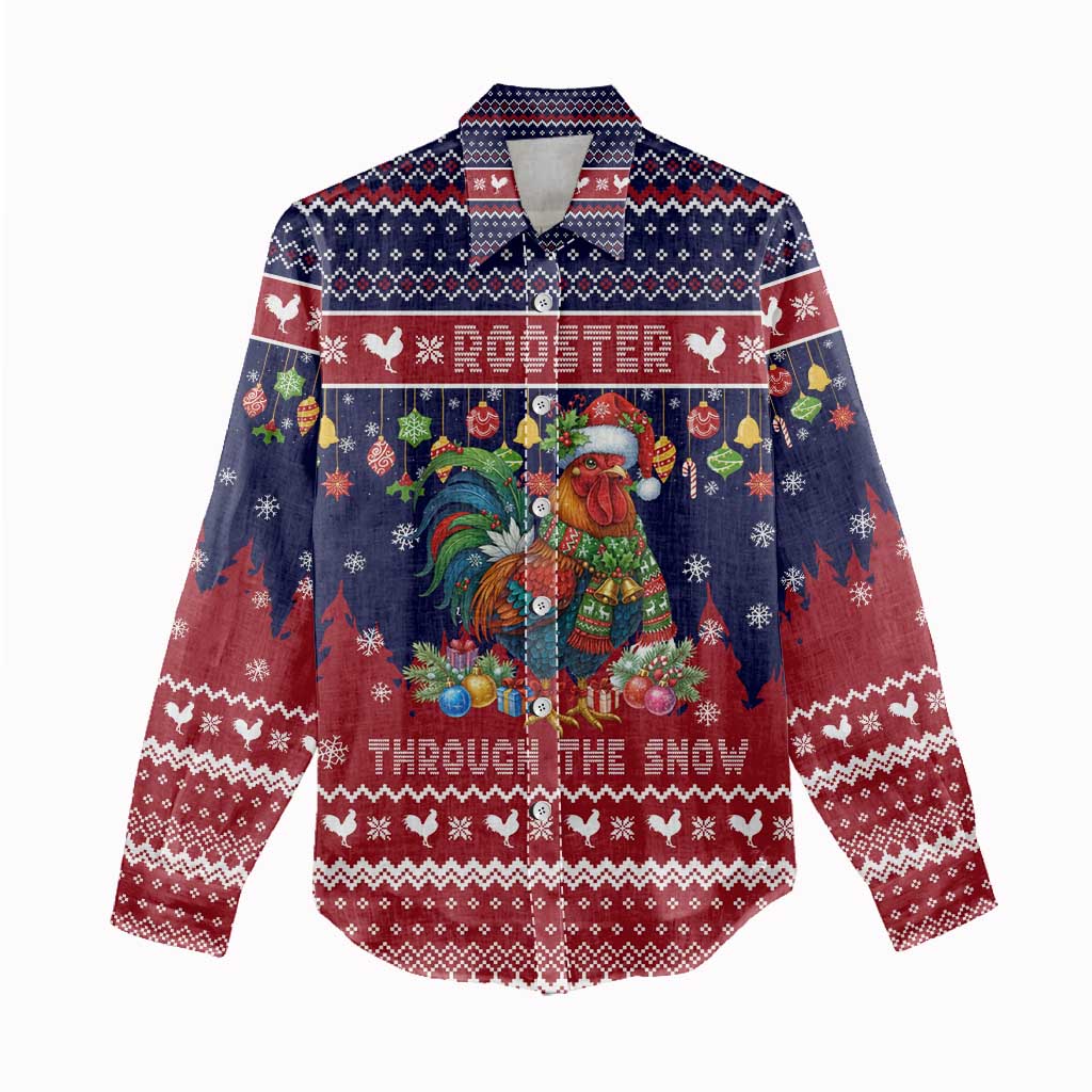 Rooster Through The Snow Christmas Women Casual Shirt Xmas Holiday Patterns - Wonder Print Shop