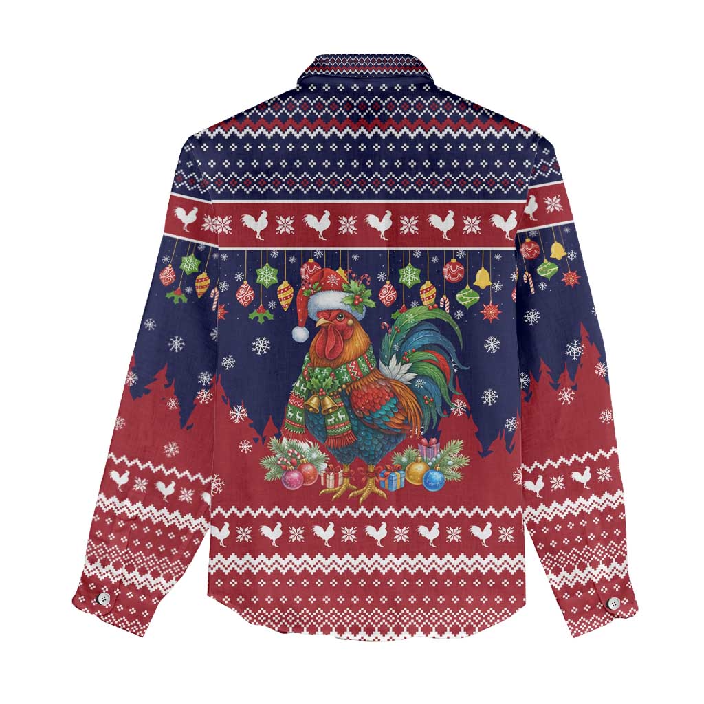 Rooster Through The Snow Christmas Women Casual Shirt Xmas Holiday Patterns - Wonder Print Shop