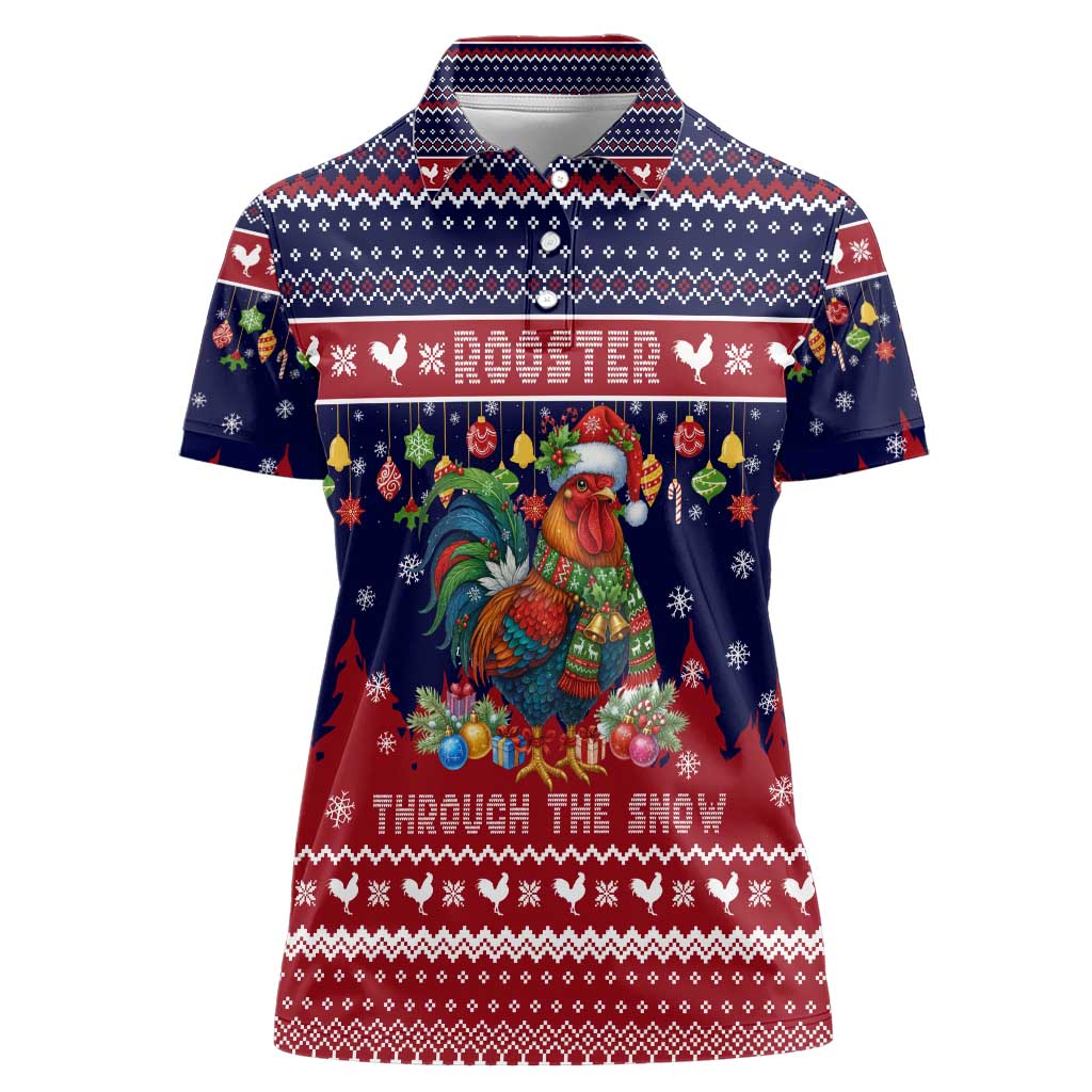 Rooster Through The Snow Christmas Women Polo Shirt Xmas Holiday Patterns - Wonder Print Shop