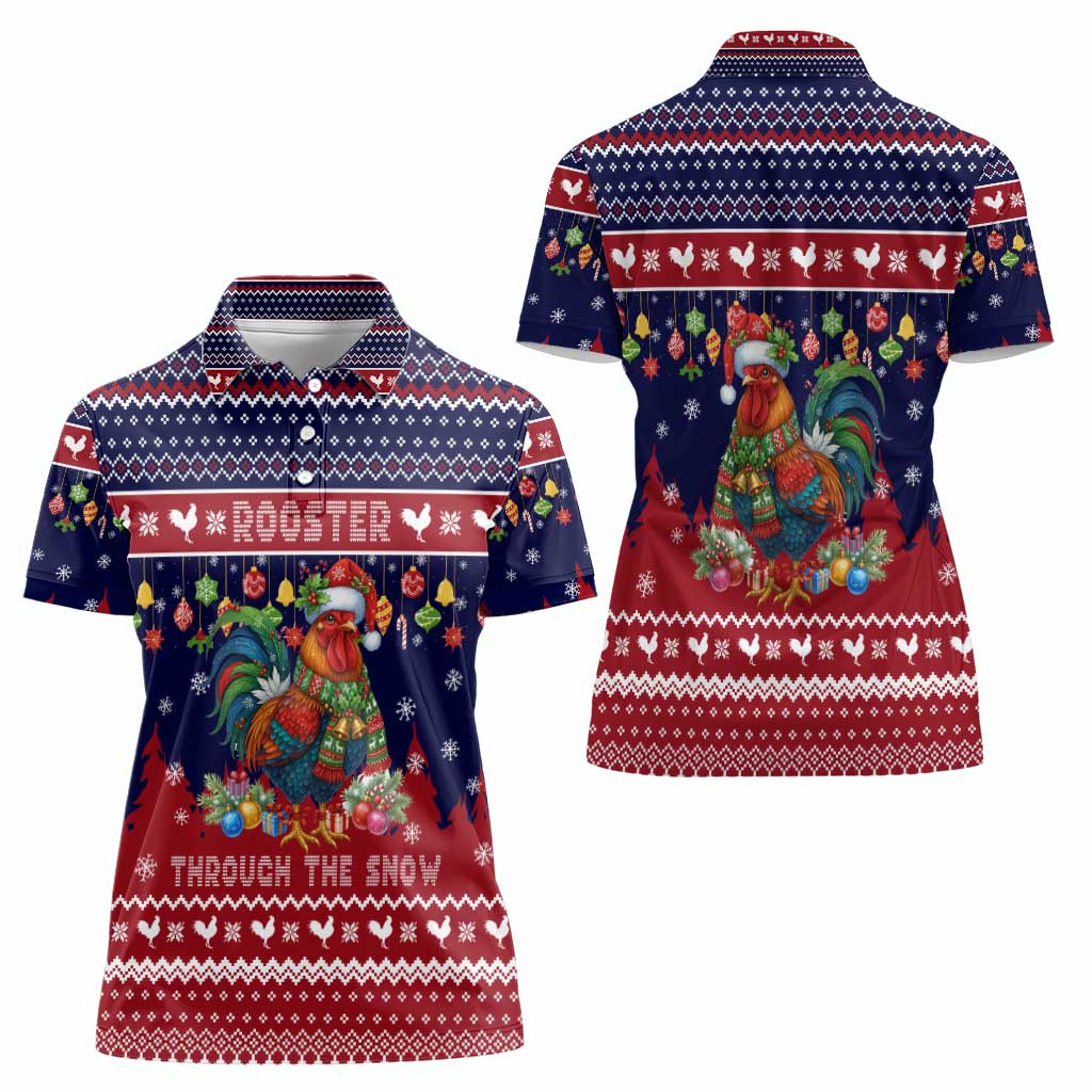 Rooster Through The Snow Christmas Women Polo Shirt Xmas Holiday Patterns - Wonder Print Shop