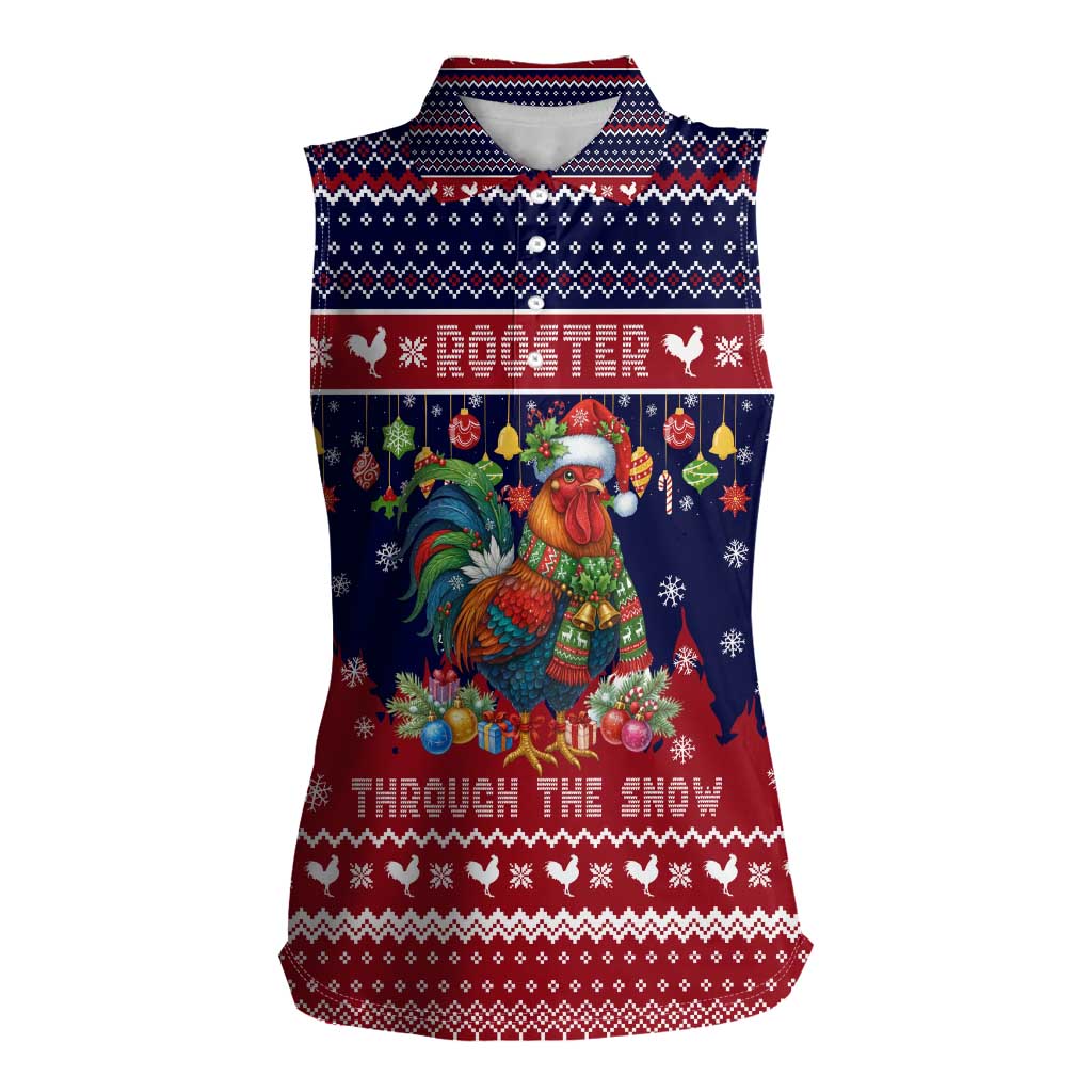 Rooster Through The Snow Christmas Women Sleeveless Polo Shirt Xmas Holiday Patterns - Wonder Print Shop