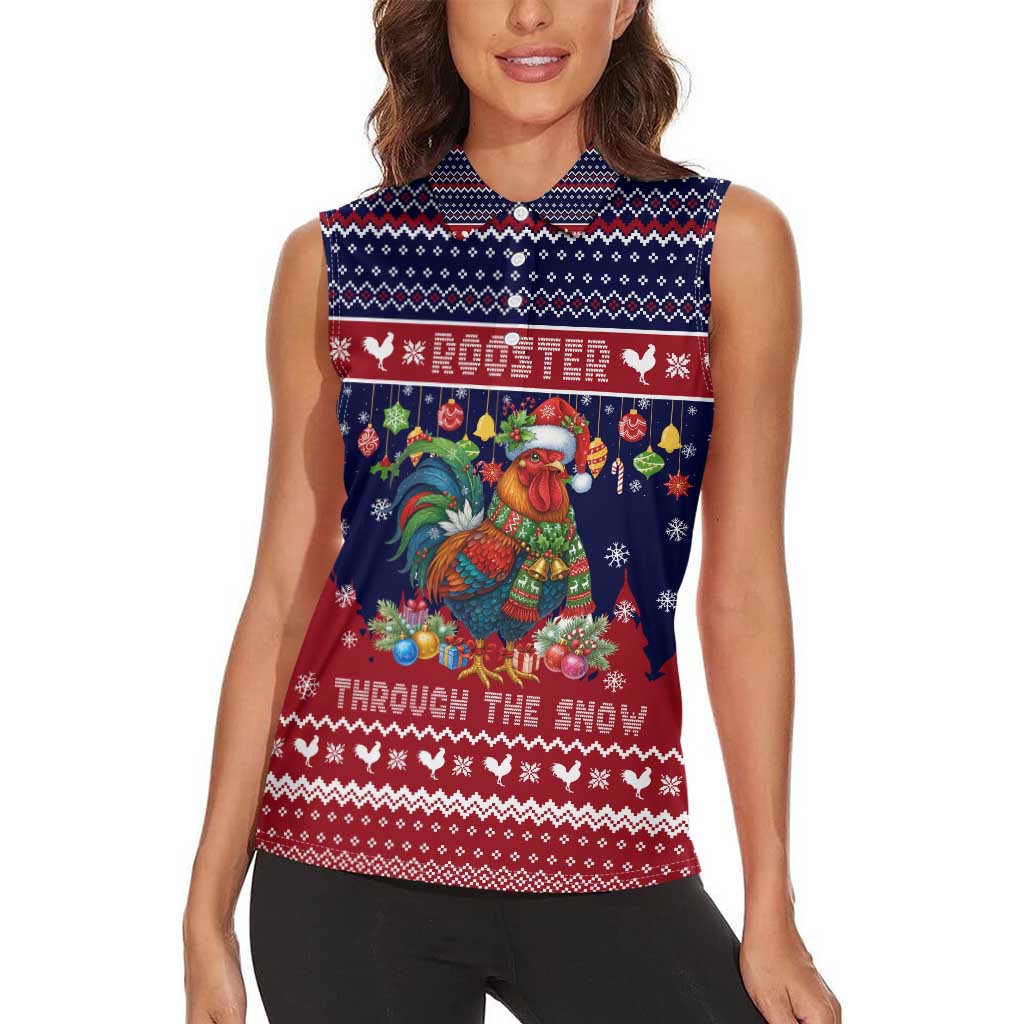 Rooster Through The Snow Christmas Women Sleeveless Polo Shirt Xmas Holiday Patterns - Wonder Print Shop