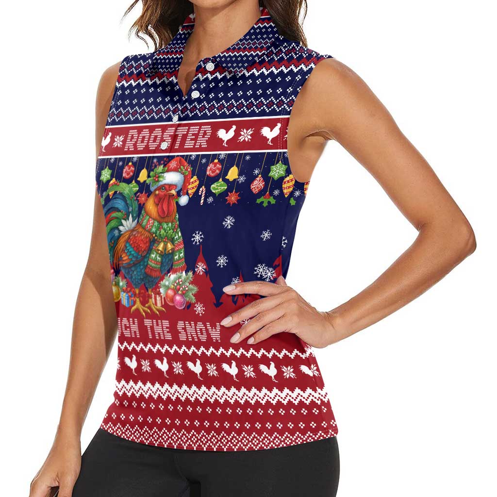 Rooster Through The Snow Christmas Women Sleeveless Polo Shirt Xmas Holiday Patterns - Wonder Print Shop