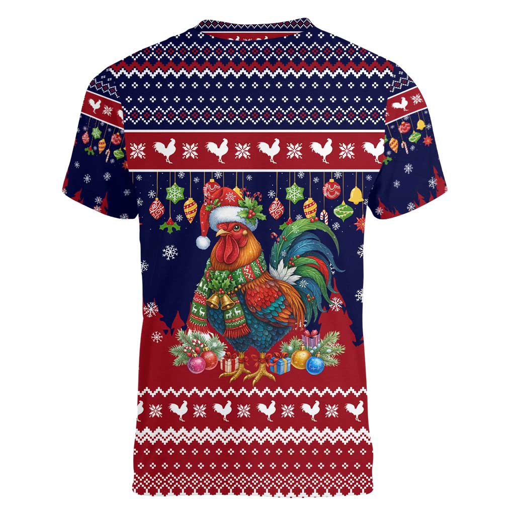 Rooster Through The Snow Christmas Women V-Neck T-Shirt Xmas Holiday Patterns - Wonder Print Shop
