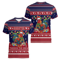 Rooster Through The Snow Christmas Women V-Neck T-Shirt Xmas Holiday Patterns - Wonder Print Shop