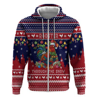 Rooster Through The Snow Christmas Zip Hoodie Xmas Holiday Patterns - Wonder Print Shop