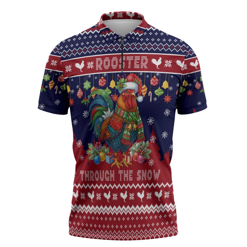 Rooster Through The Snow Christmas Zipper Polo Shirt Xmas Holiday Patterns - Wonder Print Shop