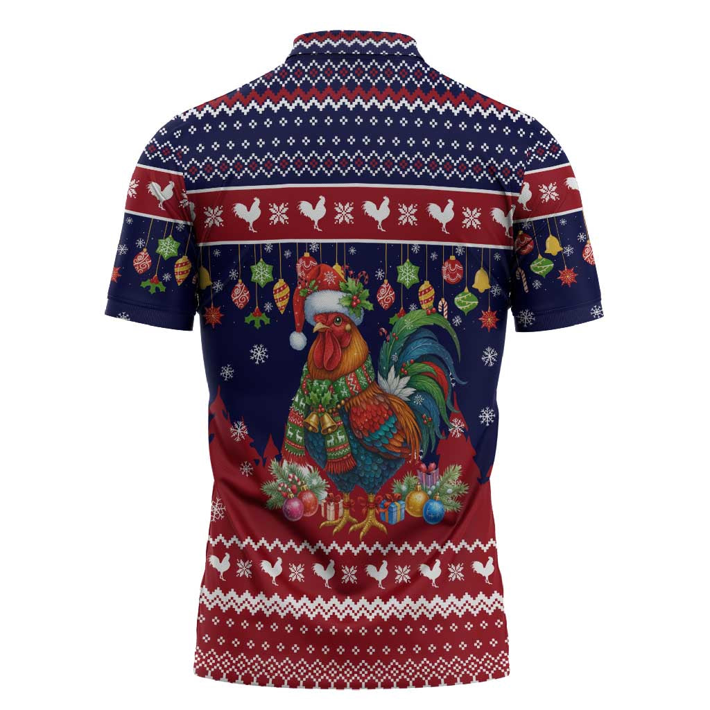 Rooster Through The Snow Christmas Zipper Polo Shirt Xmas Holiday Patterns - Wonder Print Shop