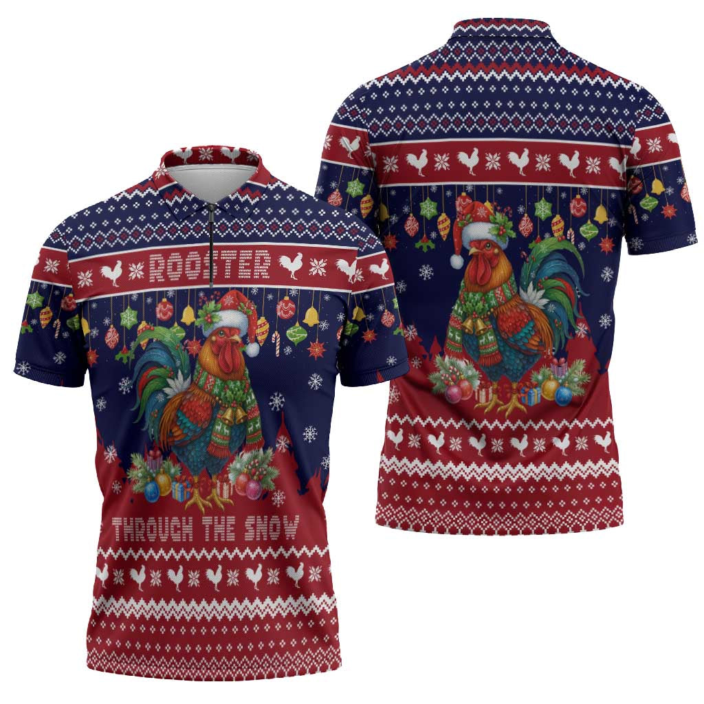 Rooster Through The Snow Christmas Zipper Polo Shirt Xmas Holiday Patterns - Wonder Print Shop