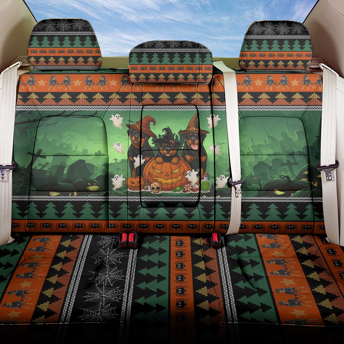 Rottweiler Christmas Back Car Seat Cover Xmas Holiday Patterns - Wonder Print Shop