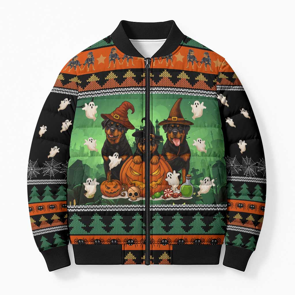 Rottweiler Christmas Bomber Puffer Jacket Xmas Holiday Patterns - Wonder Print Shop