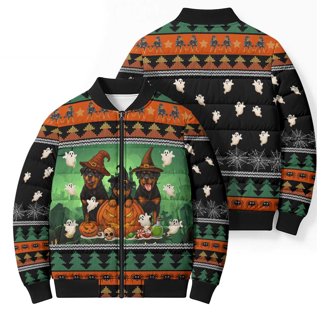 Rottweiler Christmas Bomber Puffer Jacket Xmas Holiday Patterns - Wonder Print Shop