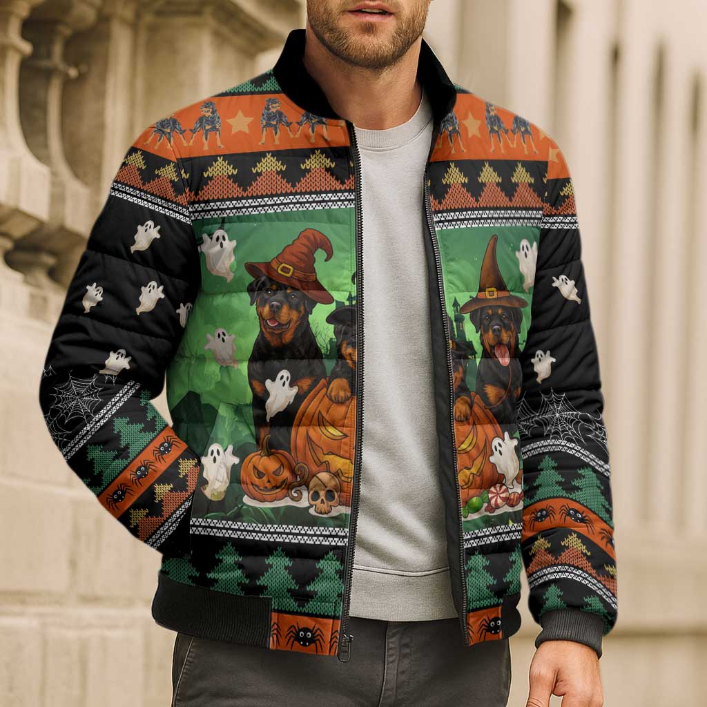 Rottweiler Christmas Bomber Puffer Jacket Xmas Holiday Patterns - Wonder Print Shop