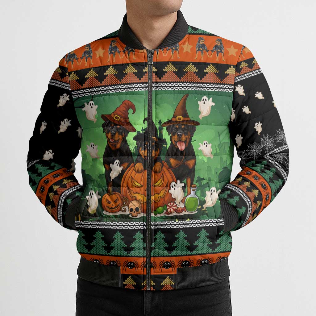 Rottweiler Christmas Bomber Puffer Jacket Xmas Holiday Patterns - Wonder Print Shop