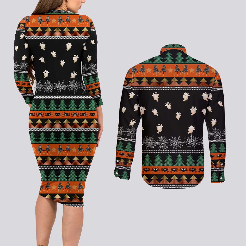 Rottweiler Christmas Couples Matching Long Sleeve Bodycon Dress and Long Sleeve Button Shirt Xmas Holiday Patterns - Wonder Print Shop